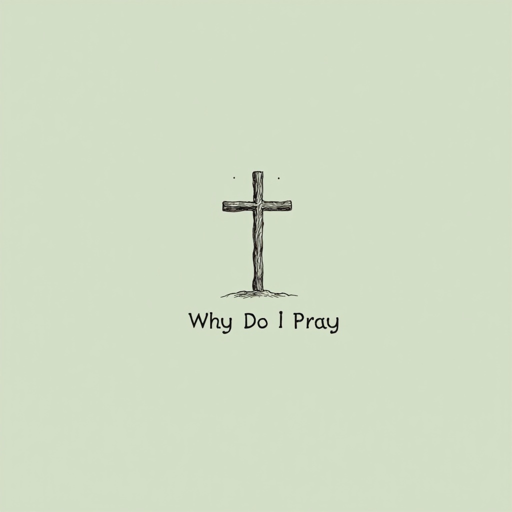 A simple illustration of a wooden cross with the text 'Why Do I Pray' below it on a light green background.