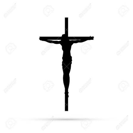 Silhouette of a crucifix with a figure on the cross.
